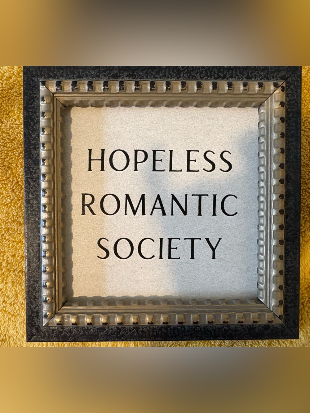 Black and Gold Decorative Wall Frame with 'Hopeless Romantic Society' Print